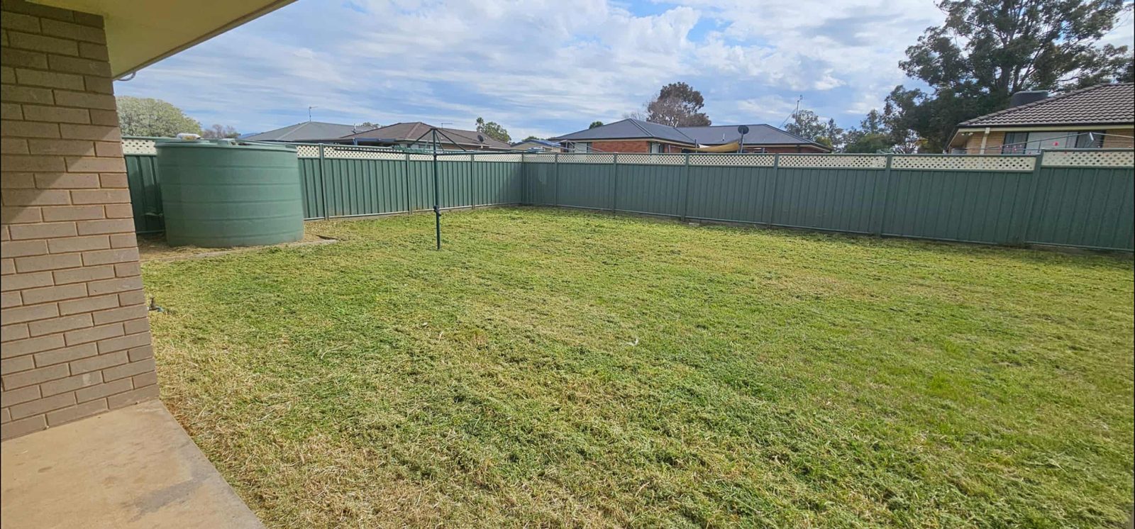 After: Overgrown lawn cut and the yard brought back under control